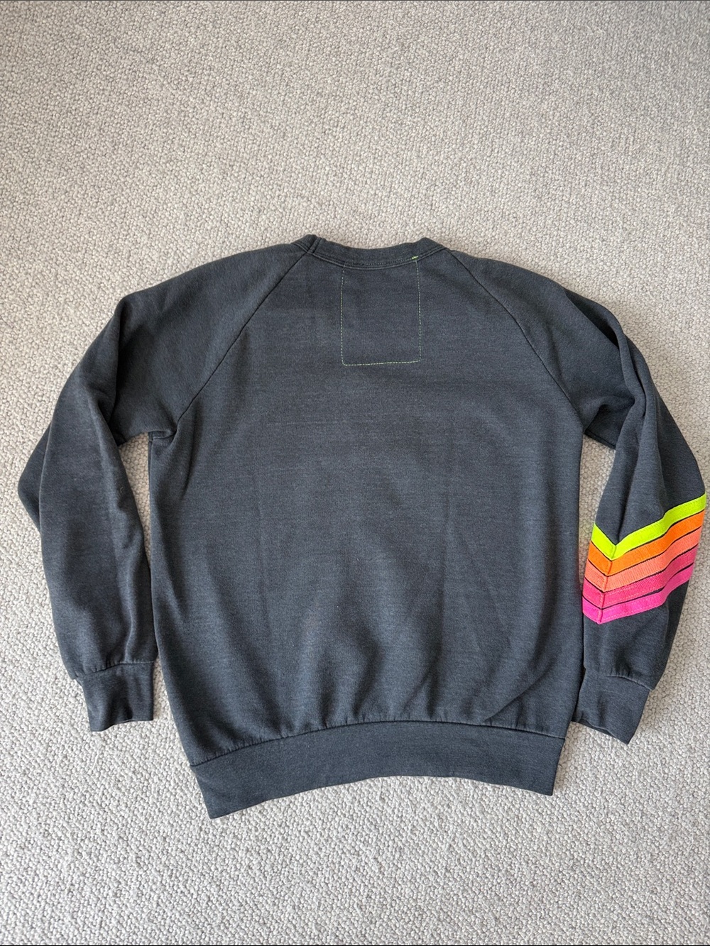Aviator Nation Charcoal Lightning Bolt Neon Stripe Crew Sweatshirt size XS - Picture 9 of 10